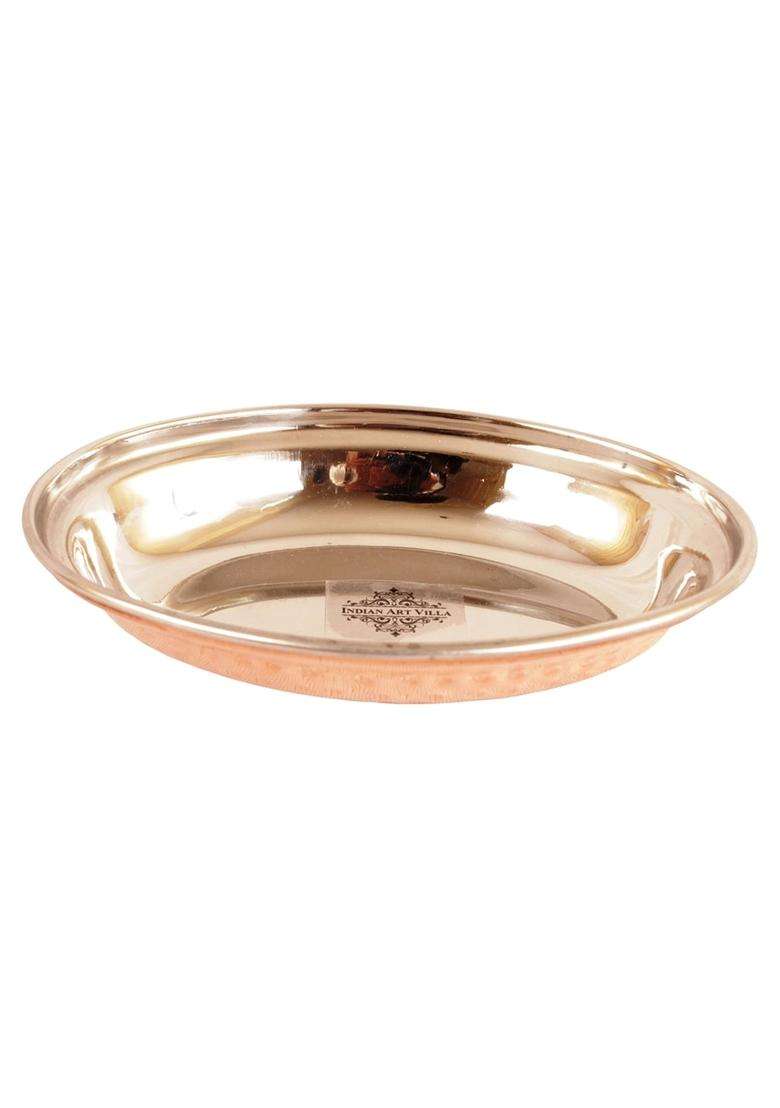 INDIAN ART VILLA Oval Steel Copper Platter Plate | 400 ml | 13.5 fl oz - Indya