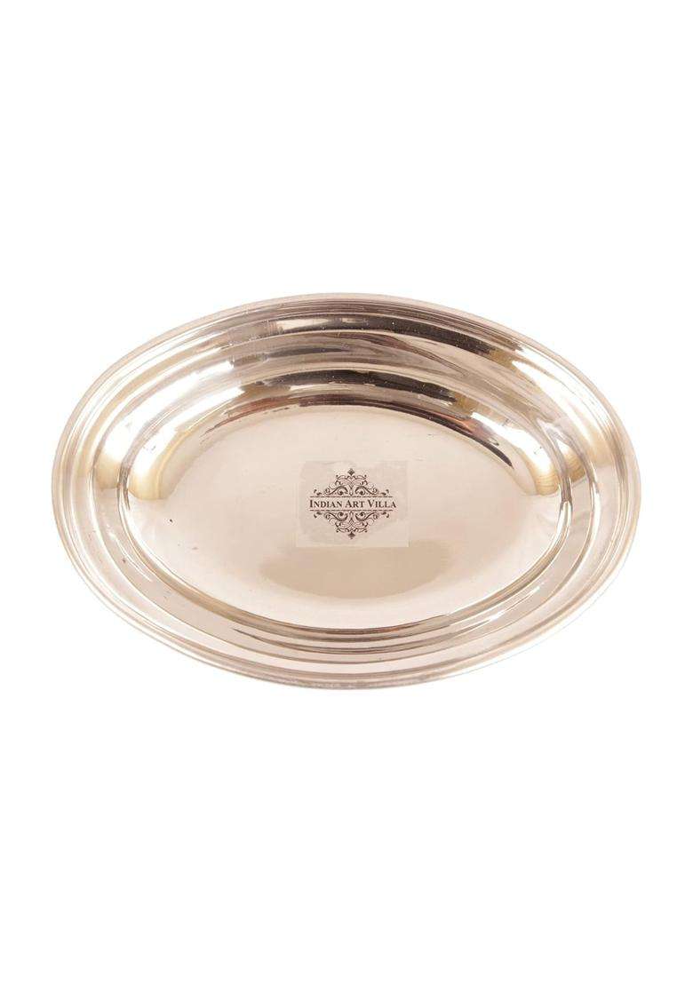 INDIAN ART VILLA Oval Steel Copper Platter Plate | 400 ml | 13.5 fl oz - Indya