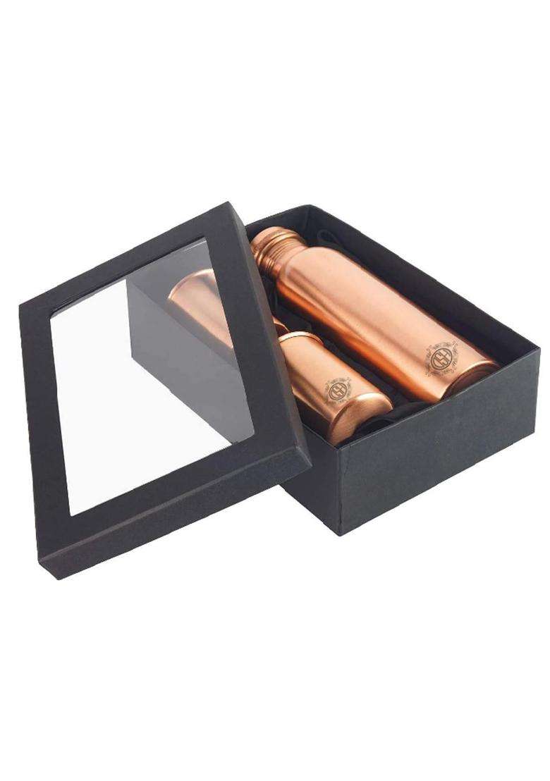 DSH CRAFTING YOUR CURIOSITY DSH Copper Water Bottle Set for with 2 Glasses | 1 L | 1.1 Qt | Handcrafted | Leak Proof - Indya