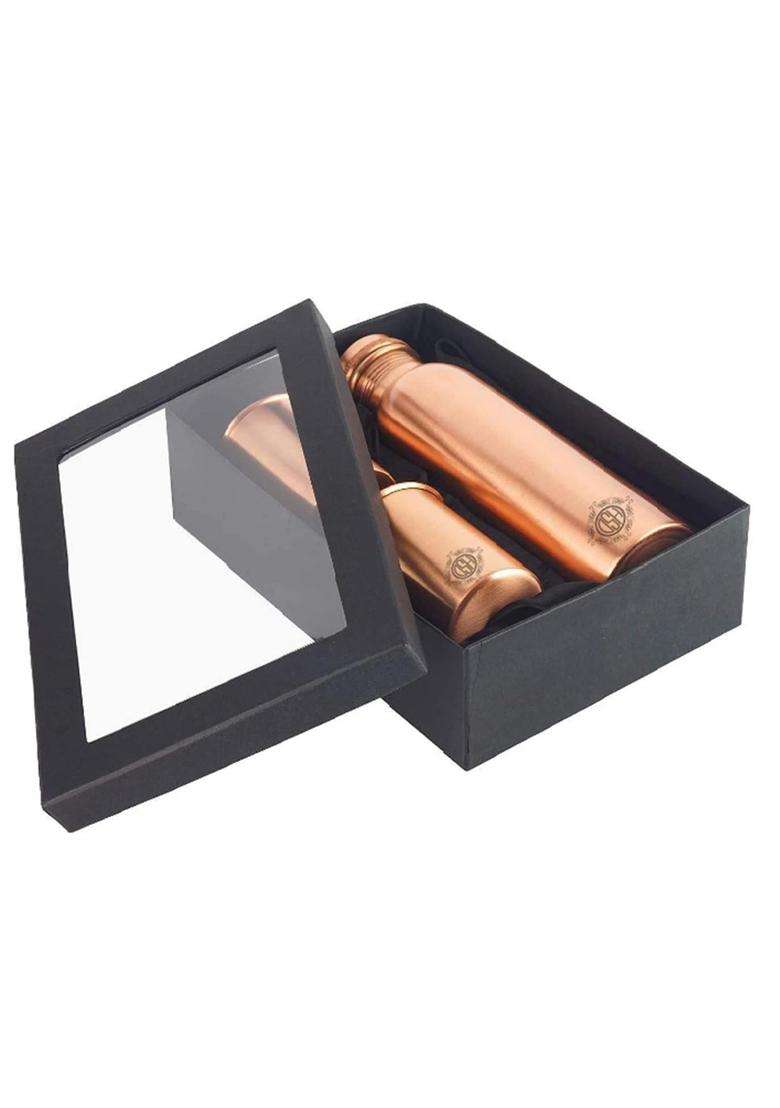 DSH CRAFTING YOUR CURIOSITY DSH Copper Water Bottle Set for with 2 Glasses | 1 L | 1.1 Qt | Handcrafted | Leak Proof - Indya