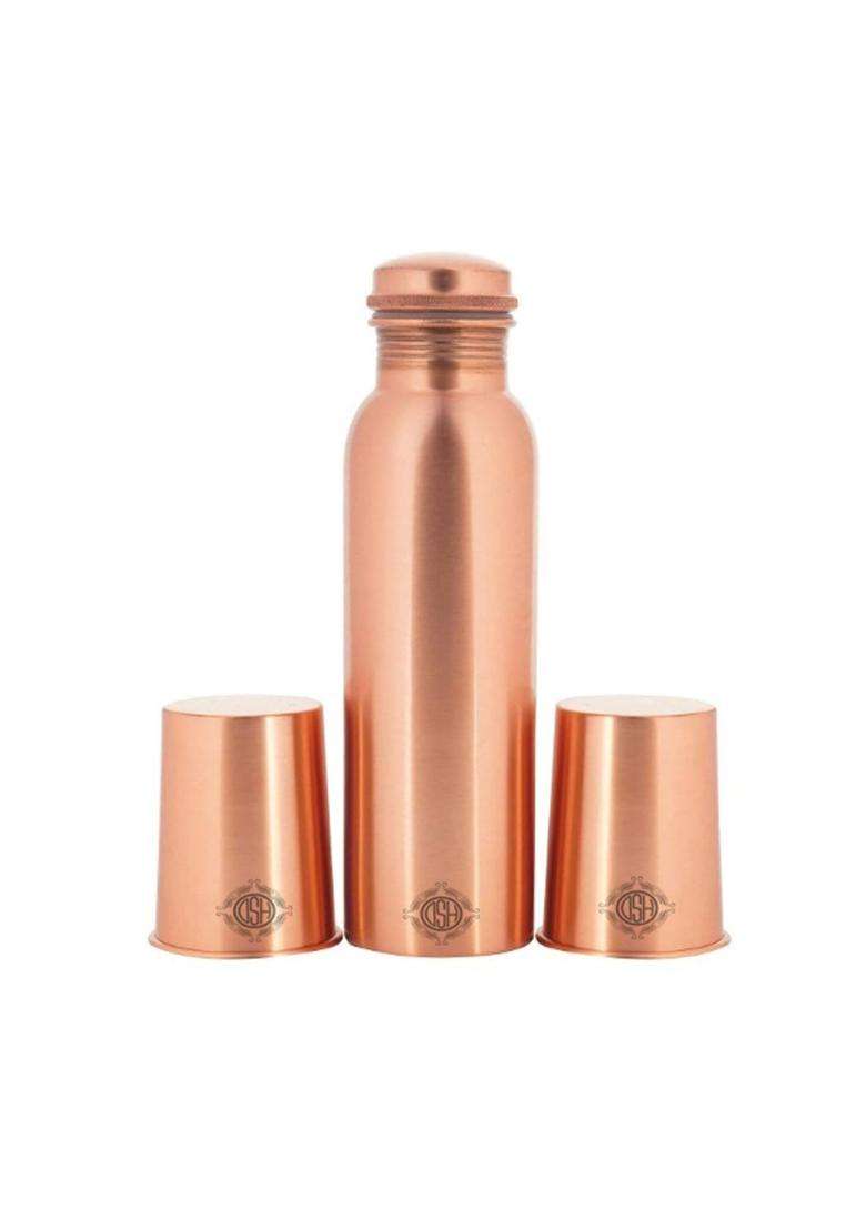 DSH CRAFTING YOUR CURIOSITY DSH Copper Water Bottle Set for with 2 Glasses | 1 L | 1.1 Qt | Handcrafted | Leak Proof - Indya