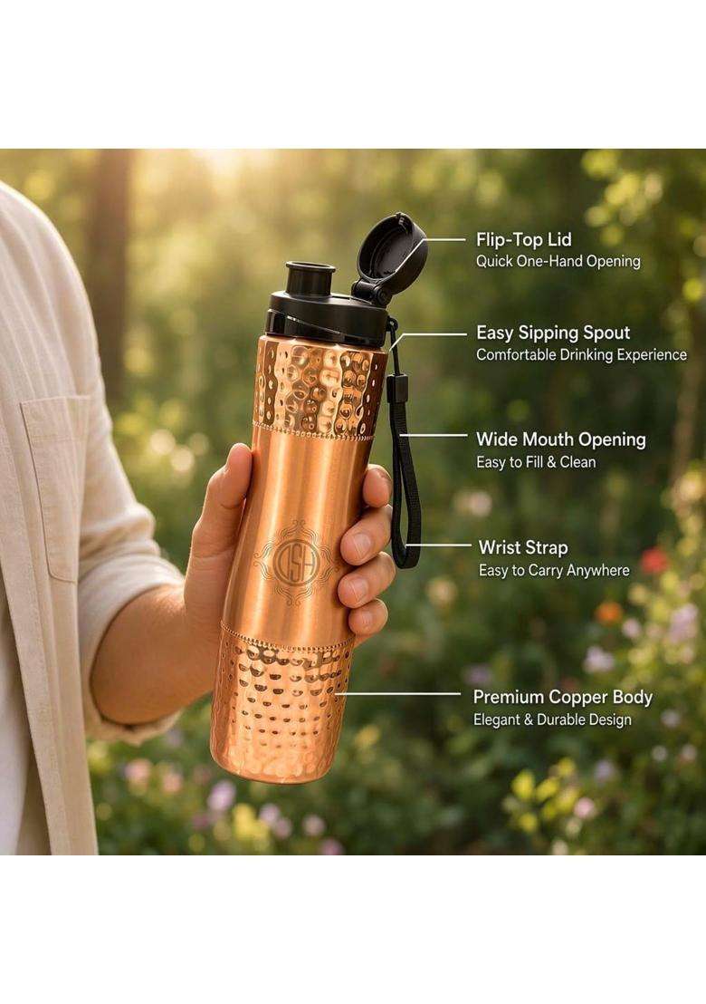 DSH CRAFTING YOUR CURIOSITY DSH Copper Water Bottle with Sipper | 1000 ml | 33.8 fl oz | Leak Proof - Indya