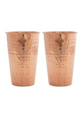 INDIAN ART VILLA Pure Copper Glass Handmade Hammered Drinking Cups for Water | 300 ml | 10.1 fl oz | 2-Piece Set
