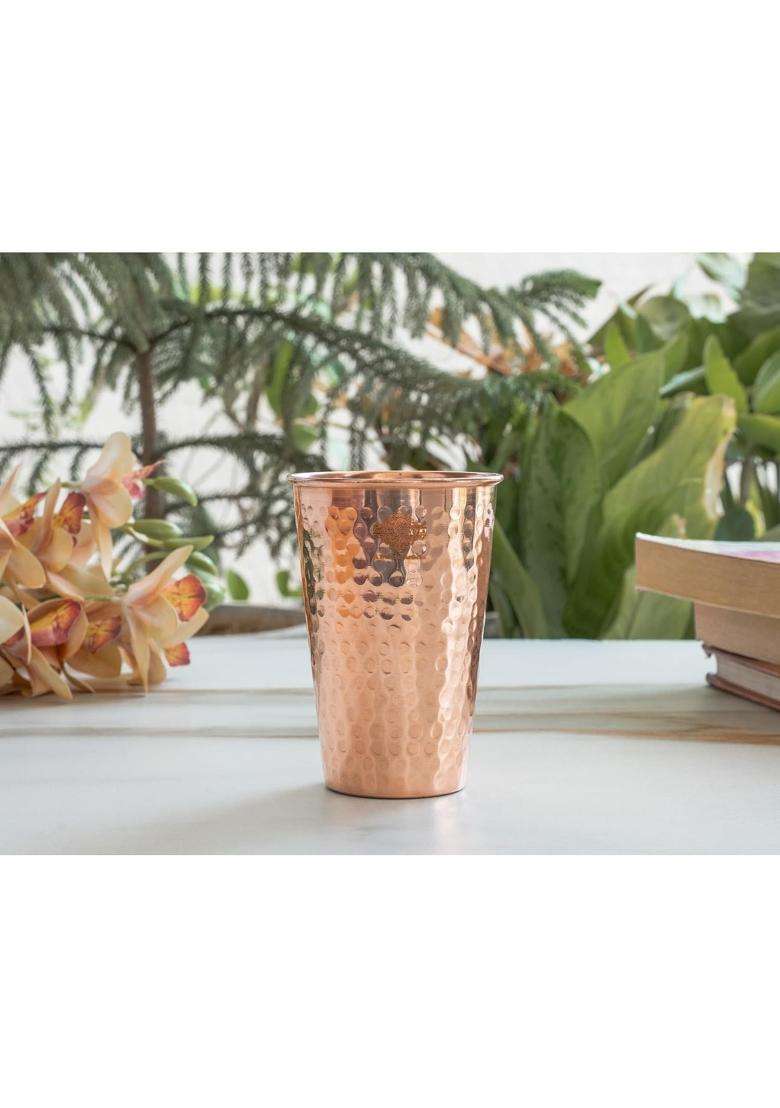 INDIAN ART VILLA Pure Copper Glass Handmade Hammered Drinking Cups for Water | 300 ml | 10.1 fl oz | 2-Piece Set - Indya