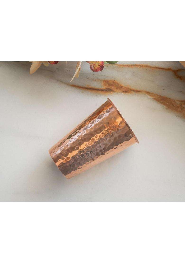 INDIAN ART VILLA Pure Copper Glass Handmade Hammered Drinking Cups for Water | 300 ml | 10.1 fl oz | 2-Piece Set - Indya