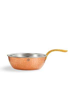 INDIAN ART VILLA Steel Copper Hammered Serving Pan with Brass Handle | 0.4 L | 0.4 Qt | 5.4 Inch