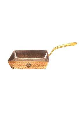 INDIAN ART VILLA Copper Serving Square Pan with Inside Tin Lining and Brass Handle | 5.6 Inch