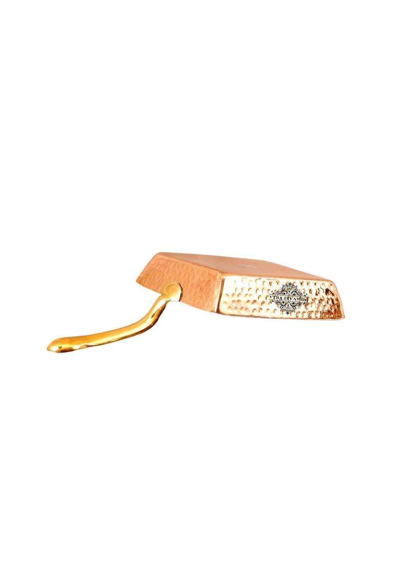 INDIAN ART VILLA Copper Serving Square Pan with Inside Tin Lining and Brass Handle | 5.6 Inch - Indya