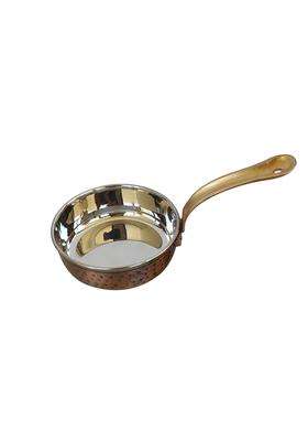 INDIAN ART VILLA Steel Copper Serving Pan with Handle | 4.5 Inch | Hammered Finish