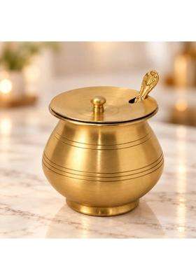 Copper-Master Brass Ghee Pot with Lid and Spoon | 300 ml | 10.1 fl oz | Tin Lined Kalai | Handcrafted