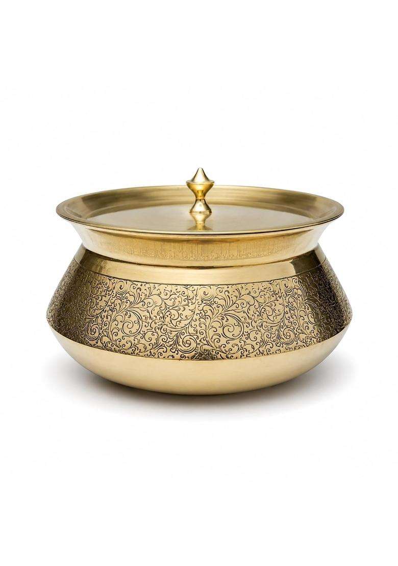 SHIV SHAKTI ARTS Brass Royal Handi with Lid | 1 L | 1.1 Qt - Indya