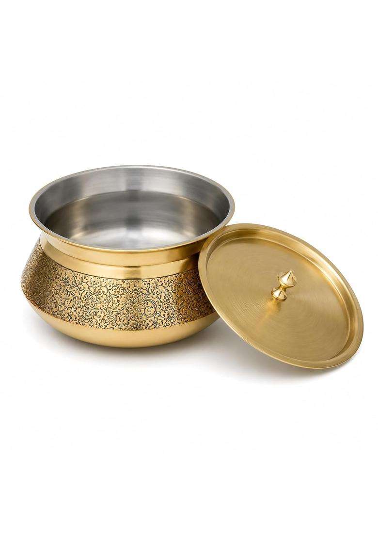 SHIV SHAKTI ARTS Brass Royal Handi with Lid | 1 L | 1.1 Qt - Indya