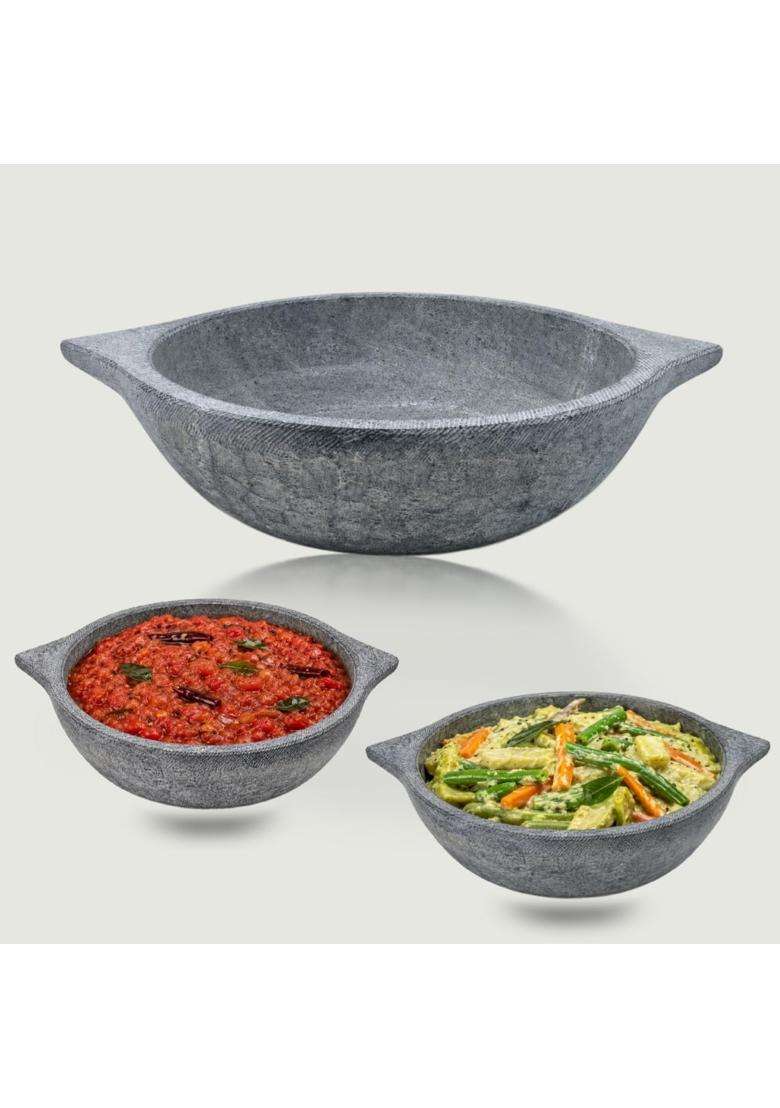 KIRUBA KITCHEN ESSENTIALS SKS Hand Made Kalchatti Stone Cooking Pot | 2 L | 2.1 Qt - Indya