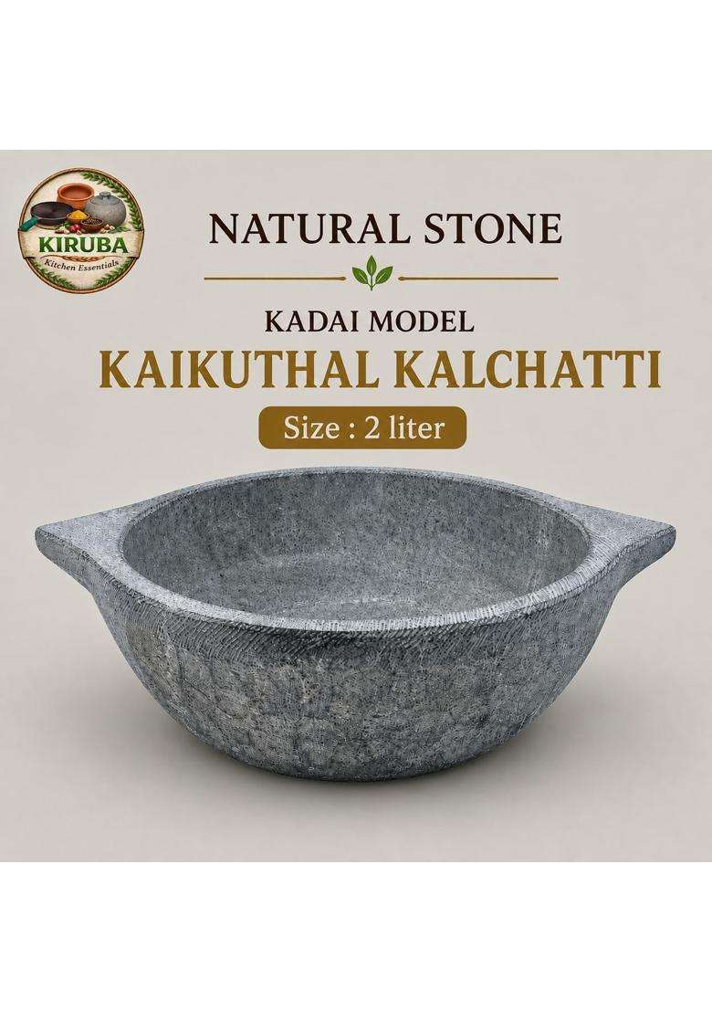 KIRUBA KITCHEN ESSENTIALS SKS Hand Made Kalchatti Stone Cooking Pot | 2 L | 2.1 Qt - Indya