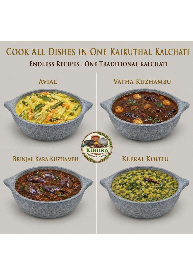 KIRUBA KITCHEN ESSENTIALS SKS Hand Made Kalchatti Stone Cooking Pot | 2 L | 2.1 Qt - Indya
