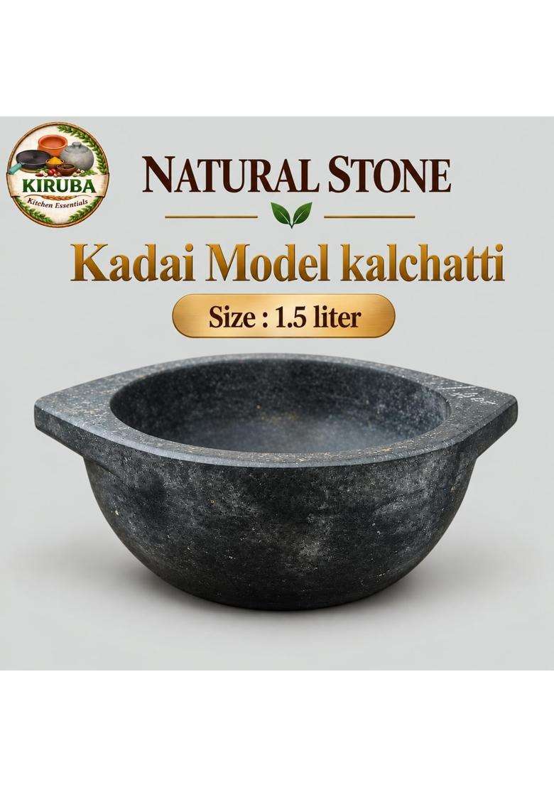 KIRUBA KITCHEN ESSENTIALS Natural Stone Kadai Wok Model Kalchatti Cooking Pot | 1.5 L | 1.6 Qt - Indya