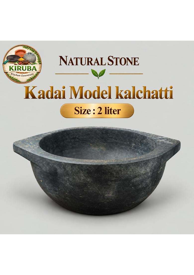 KIRUBA KITCHEN ESSENTIALS Natural Stone Kadai Wok Model Kalchatti Cooking Pot | 2 L | 2.1 Qt - Indya
