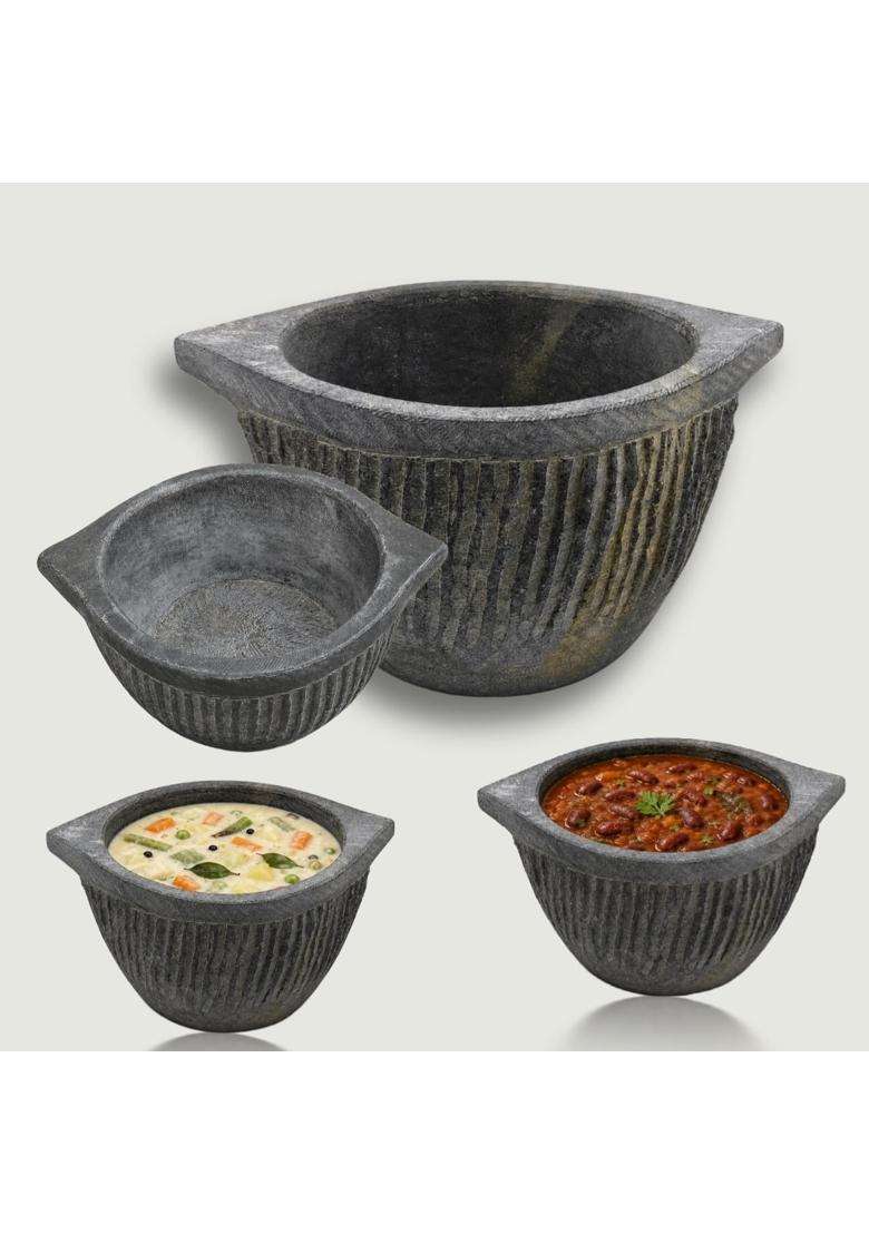 KIRUBA KITCHEN ESSENTIALS SKS Hand Made Kalchatti Natural Stone Cooking Pot | 2.5 L | 2.6 Qt - Indya