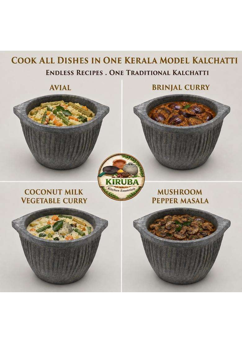 KIRUBA KITCHEN ESSENTIALS SKS Hand Made Kalchatti Natural Stone Cooking Pot | 2.5 L | 2.6 Qt - Indya