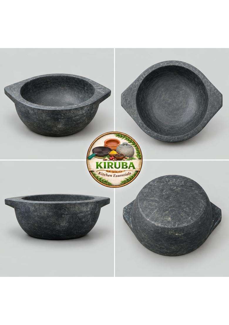 KIRUBA KITCHEN ESSENTIALS Natural Stone Kadai Wok Model Kalchatti Cooking Pot | 3 L | 3.2 Qt - Indya