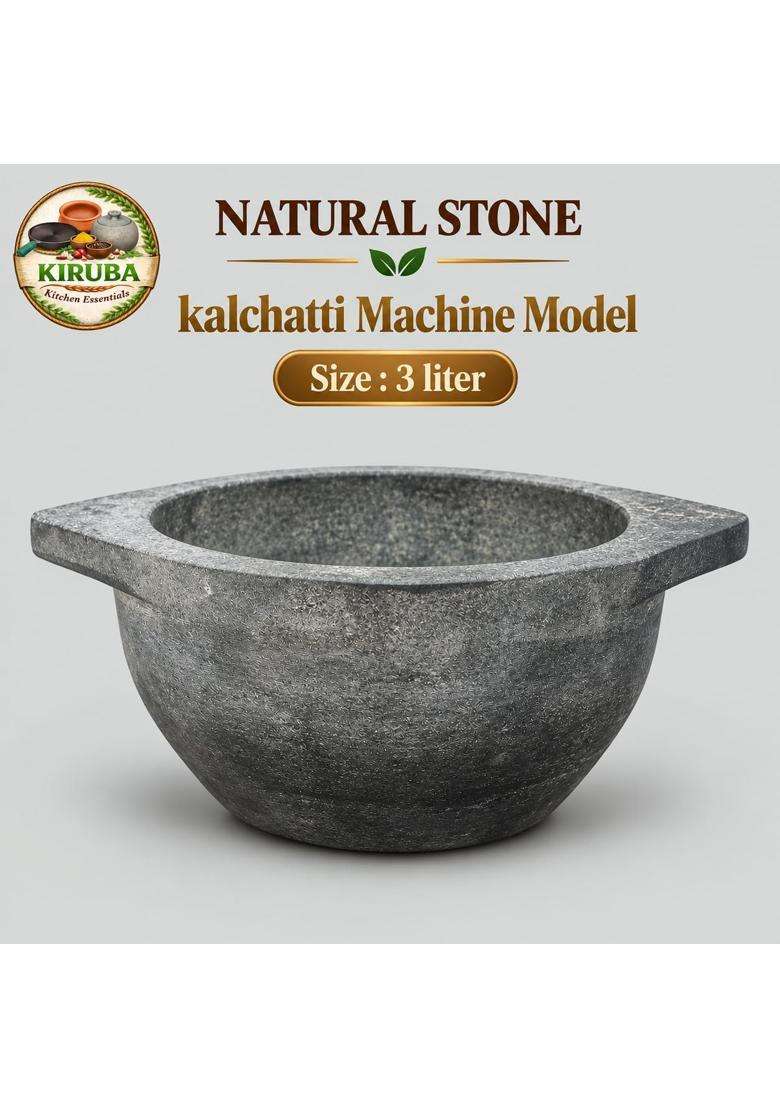 KIRUBA KITCHEN ESSENTIALS Natural Stone Kalchatti Cooking Pot | 3 L | 3.2 Qt - Indya