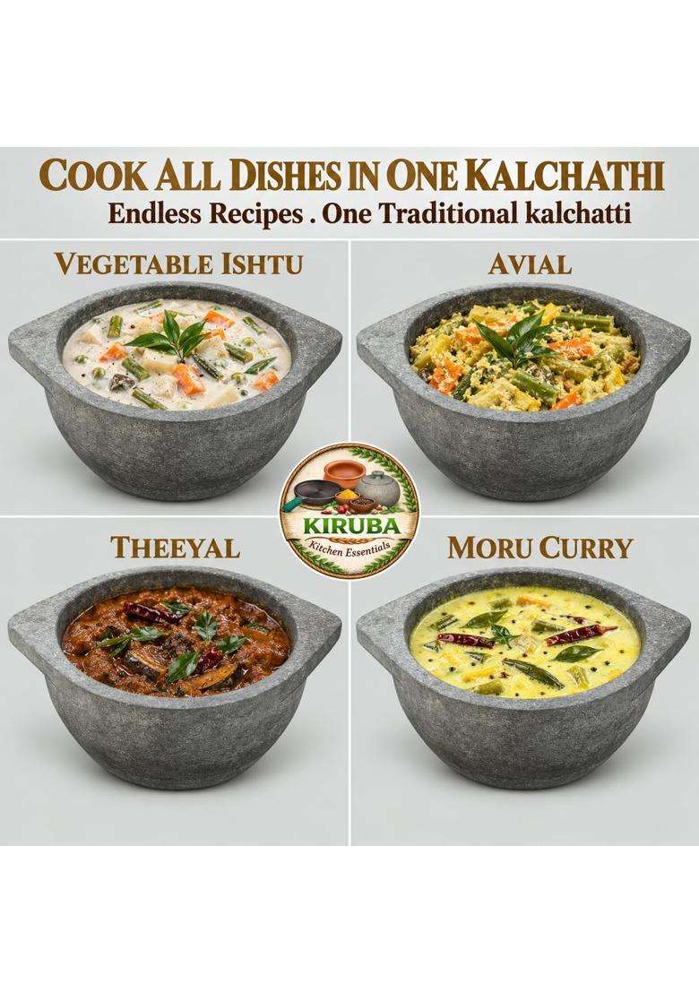 KIRUBA KITCHEN ESSENTIALS Natural Stone Kalchatti Cooking Pot | 3 L | 3.2 Qt - Indya