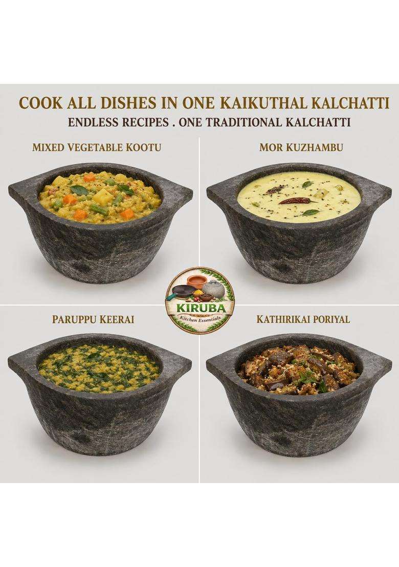 KIRUBA KITCHEN ESSENTIALS Hand Made Kalchatti | 1.5 L | 1.6 Qt - Indya