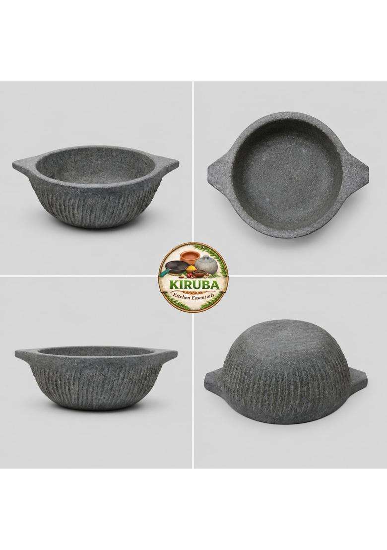 KIRUBA KITCHEN ESSENTIALS SKS Hand Made Kalchatti Natural Stone Cooking Pot | 2 L | 2.1 Qt - Indya