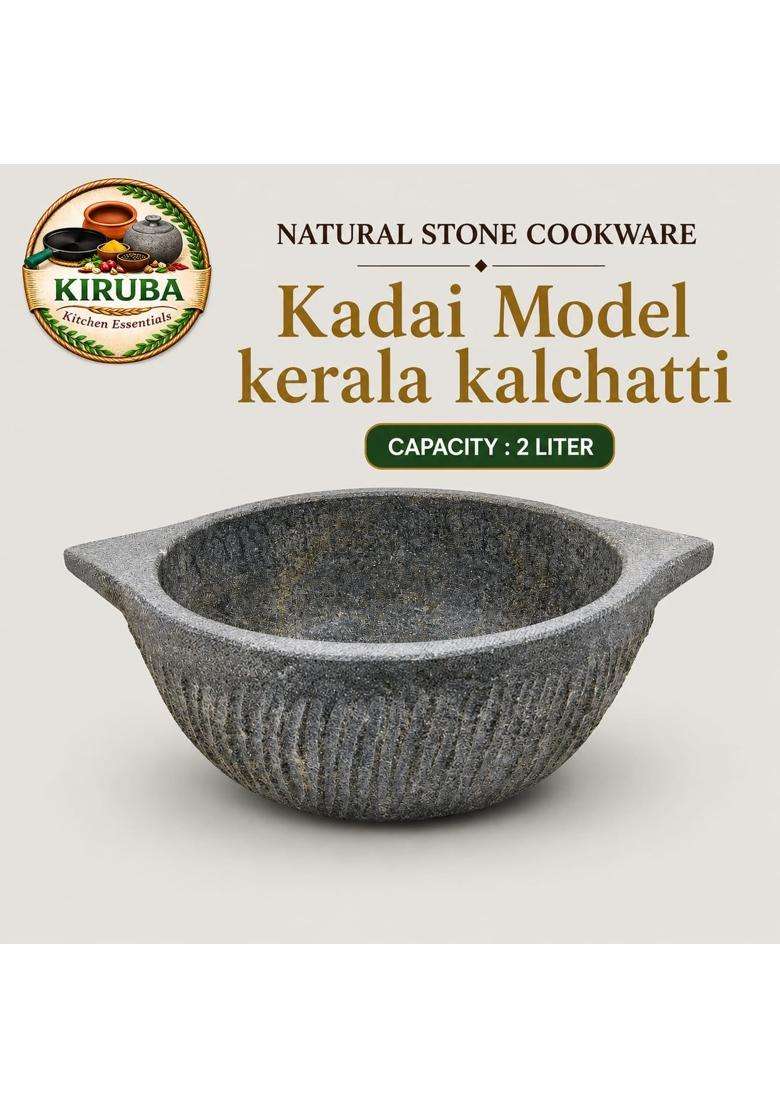 KIRUBA KITCHEN ESSENTIALS SKS Hand Made Kalchatti Natural Stone Cooking Pot | 2 L | 2.1 Qt - Indya