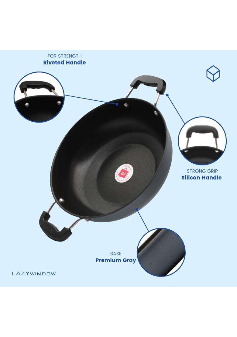 LAZYwindow Nonstick Kadhai Wok | 3 L | 3.2 Qt | 26 cm | 10.2 Inch - Indya