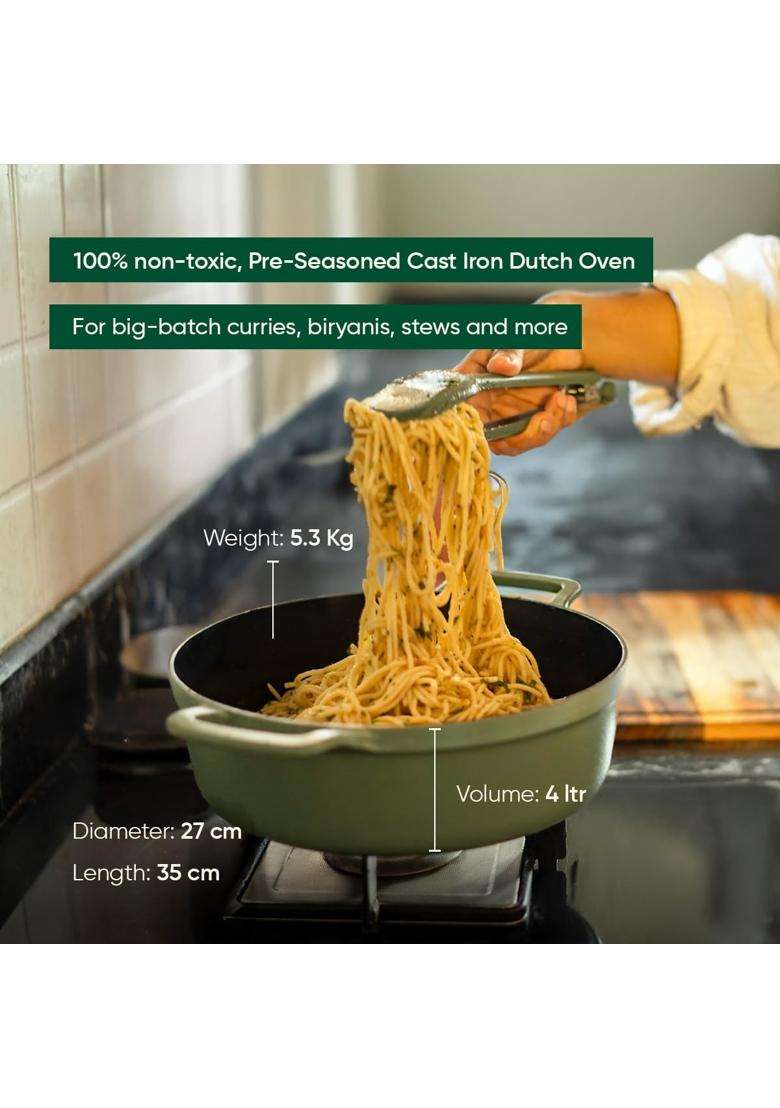 Ember Cookware Pre-Seasoned Cast Iron Casserole | 26 cm | 10.2 Inch | Induction Compatible | Heavy Bottom | PFOA Free - Indya