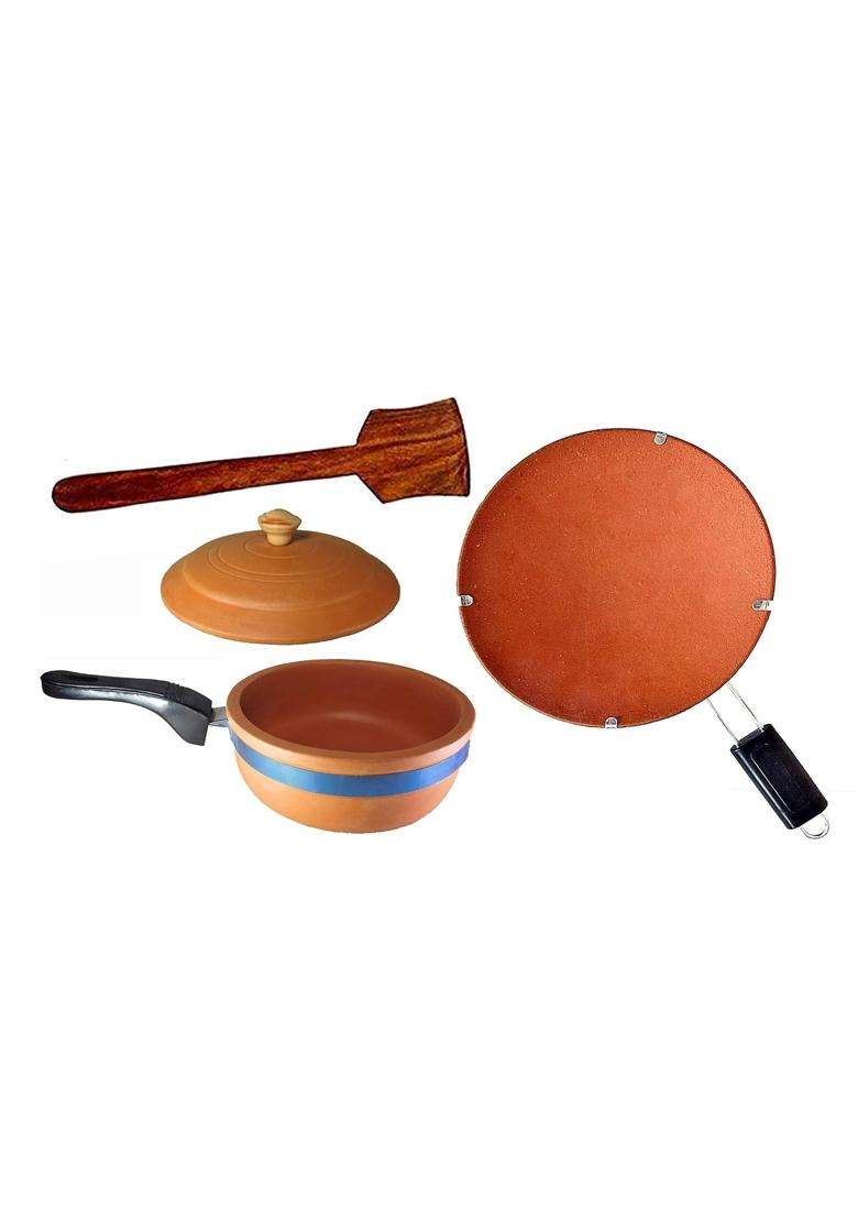KSI Handmade Earthen Clay Frypan with Lid | 1500 ml | 50.7 fl oz - Indya