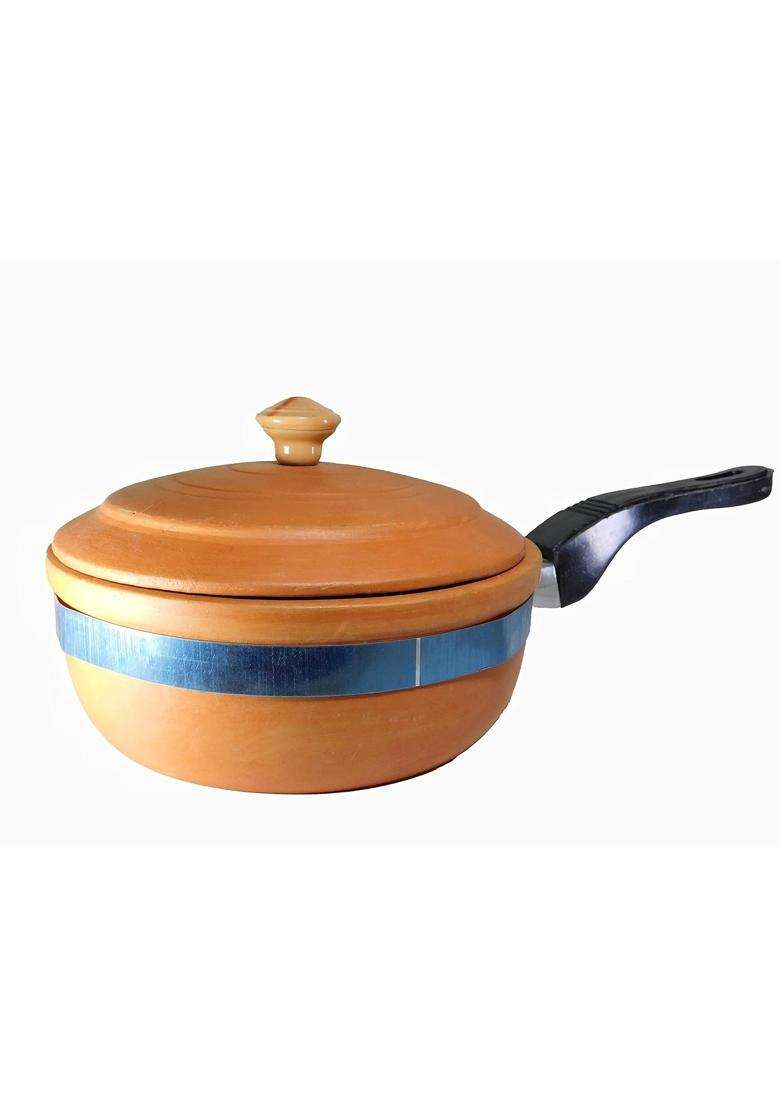 KSI Handmade Earthen Clay Frypan with Lid | 1500 ml | 50.7 fl oz - Indya