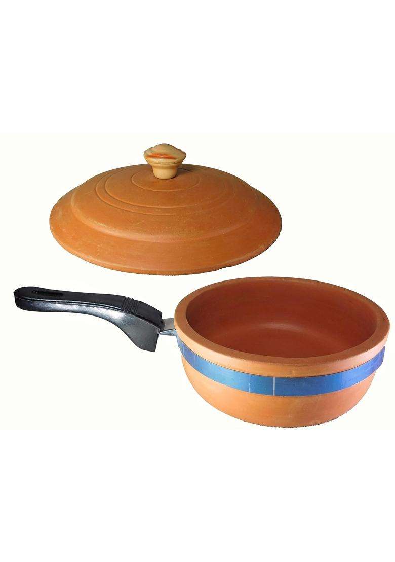 KSI Handmade Earthen Clay Frypan with Lid | 1500 ml | 50.7 fl oz - Indya