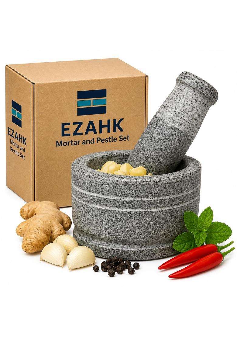 EZAHK Stone Mortar and Pestle Set | 4 Inch - Indya