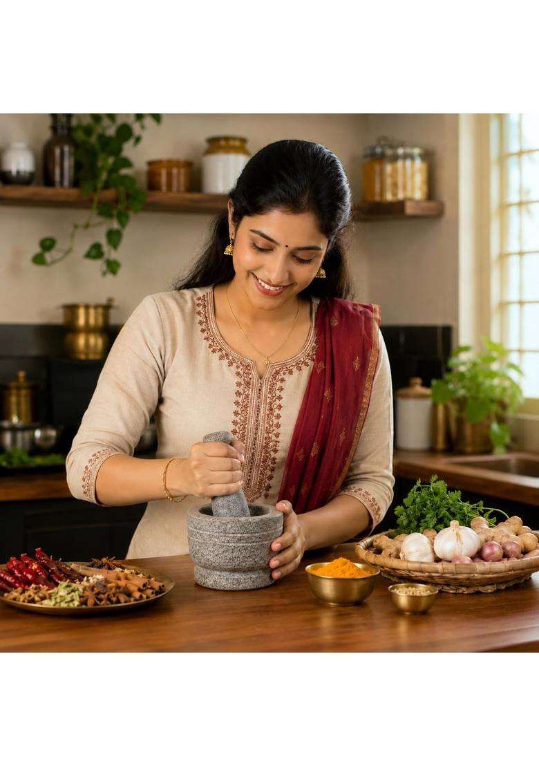 EZAHK Stone Mortar and Pestle Set | 4 Inch - Indya