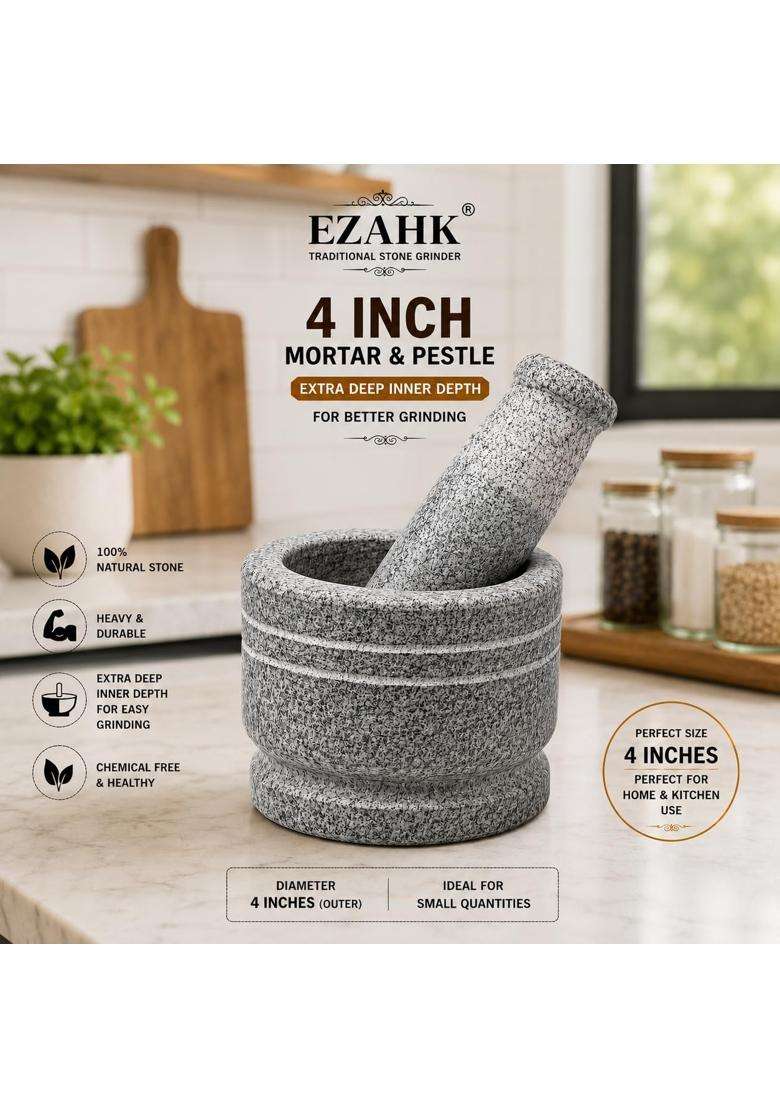 EZAHK Stone Mortar and Pestle Set | 4 Inch - Indya