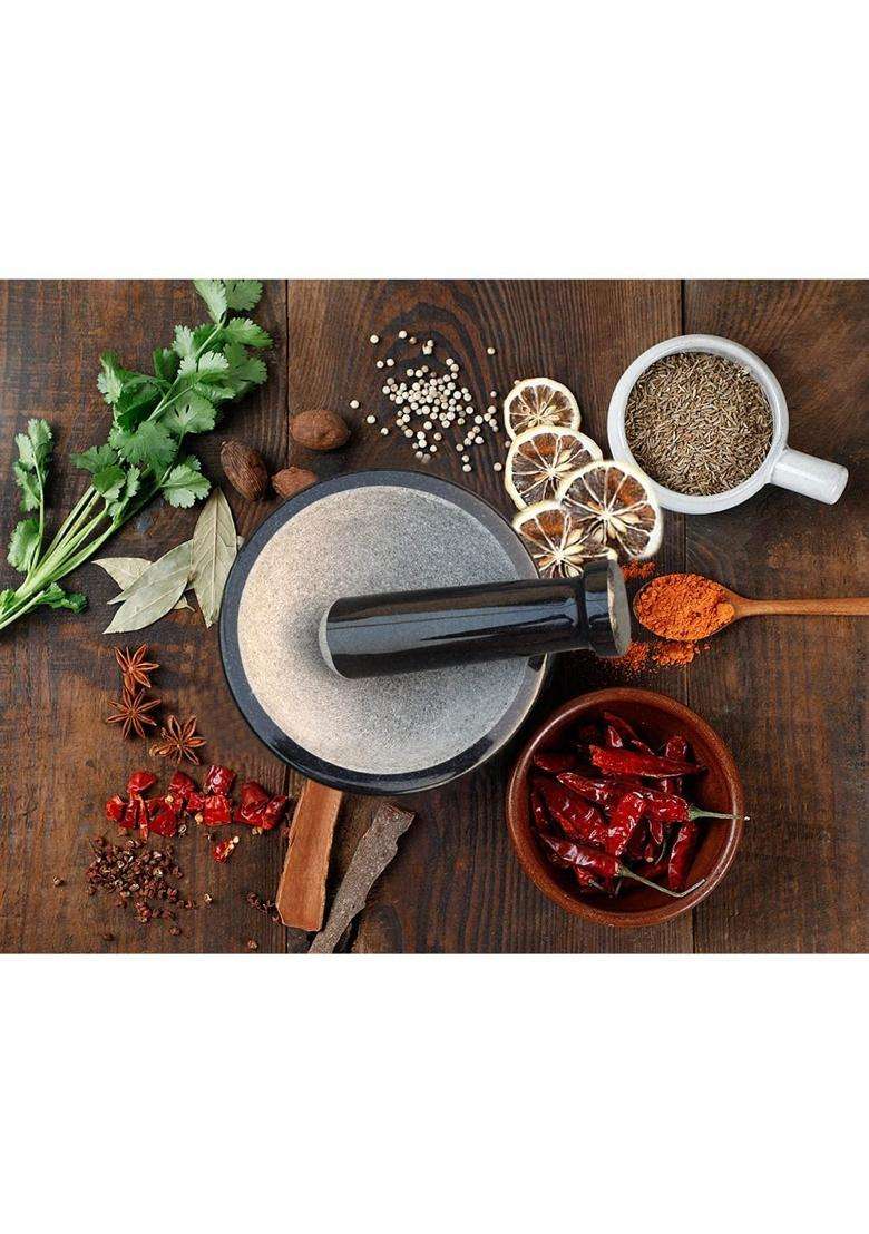 EZAHK Pure Granite Stone and Mortar and Pestle Set Big Size | 8 Inch - Indya