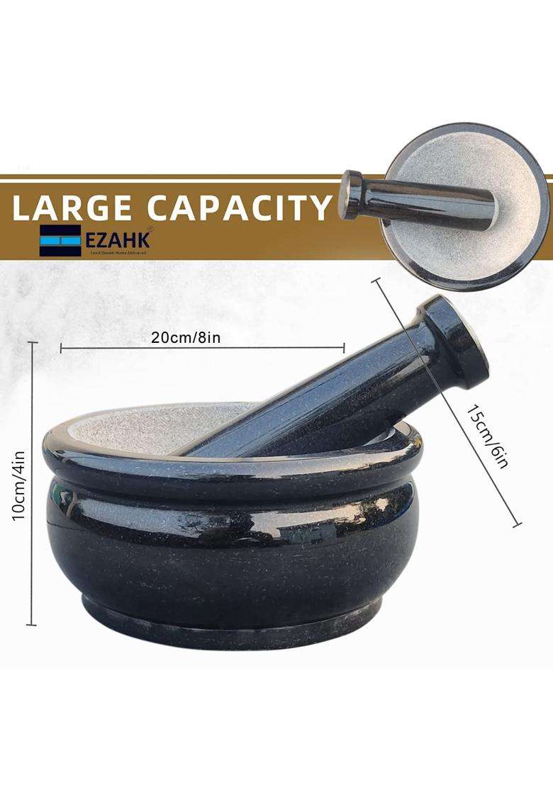 EZAHK Pure Granite Stone and Mortar and Pestle Set Big Size | 8 Inch - Indya