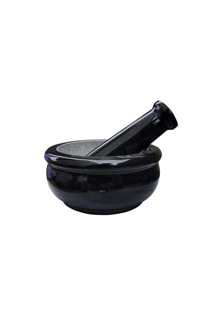 EZAHK Black Granite Stone Mortar and Pestle Set | 6 Inch - Indya