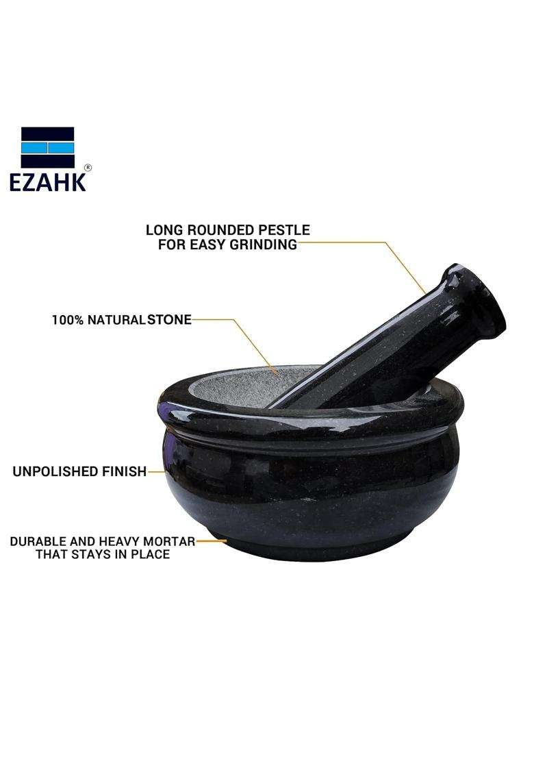 EZAHK Black Granite Stone Mortar and Pestle Set | 6 Inch - Indya