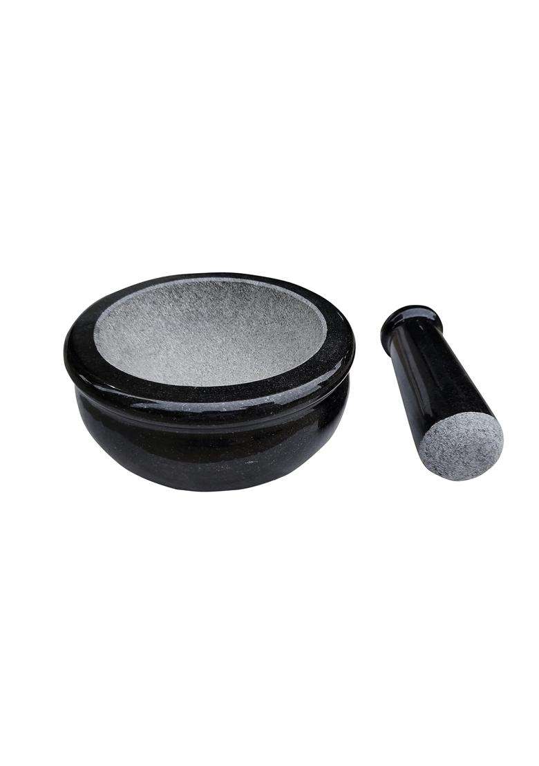 EZAHK Black Granite Stone Mortar and Pestle Set | 6 Inch - Indya
