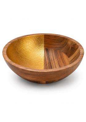 AANYA HOME CRAFT Aanya Homecraft Extra Large Wooden Serving Bowl with Gold Enamel Accent | 25 cm | 9.8 Inch