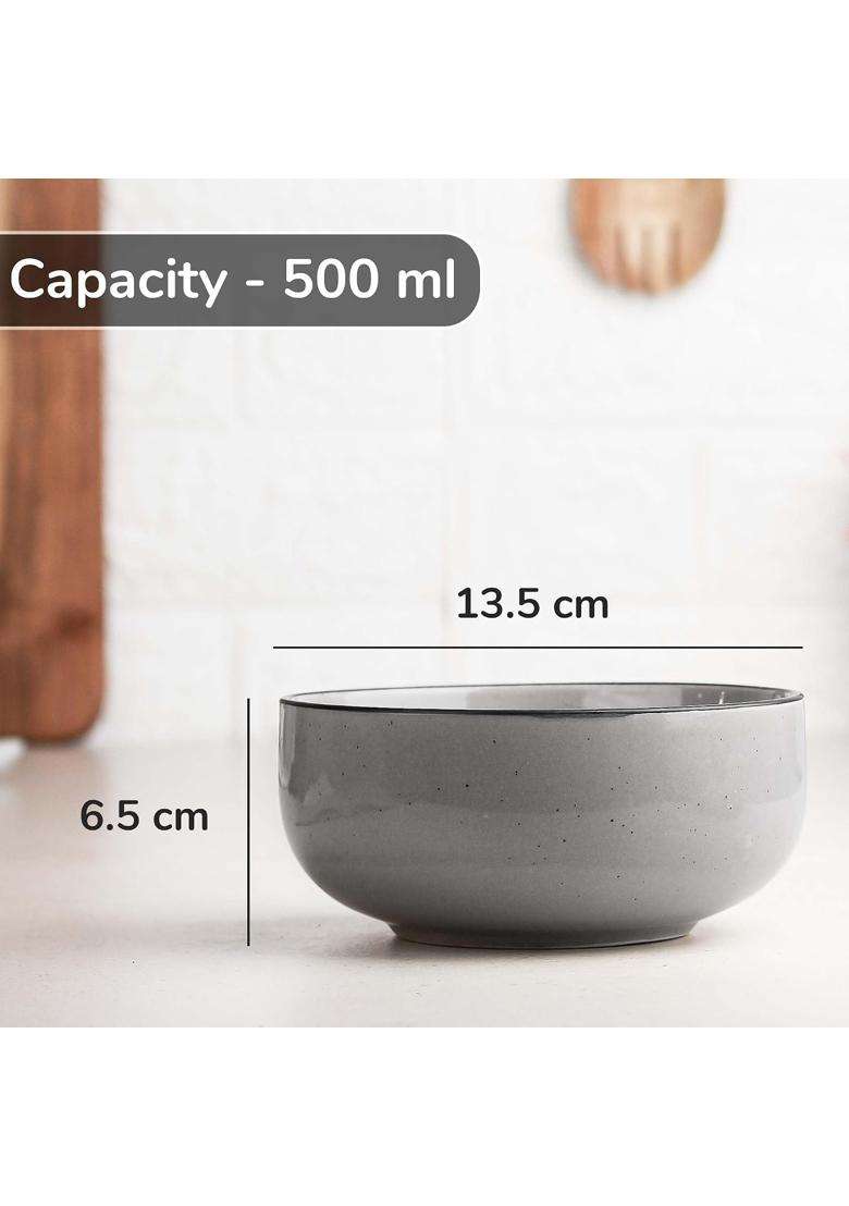 The Earth Store Glossy Grey Marble Ceramic Bowl | 500 ml | 16.9 fl oz | 2-Piece Set | Microwave Safe | With Lid - Indya