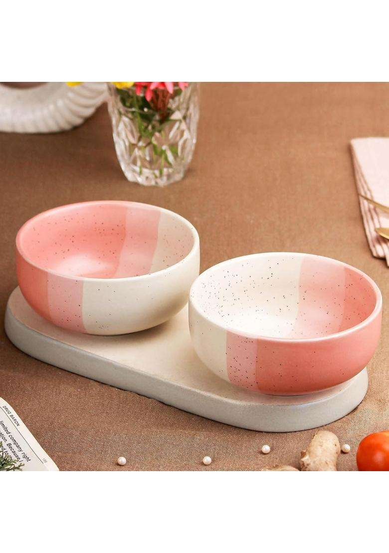 The Earth Store TT Pink Matte Ceramic Bowl Dishwasher and Microwave Safe Bowl Mixing Bowl | 500 ml | 16.9 fl oz | 2-Piece Set - Indya