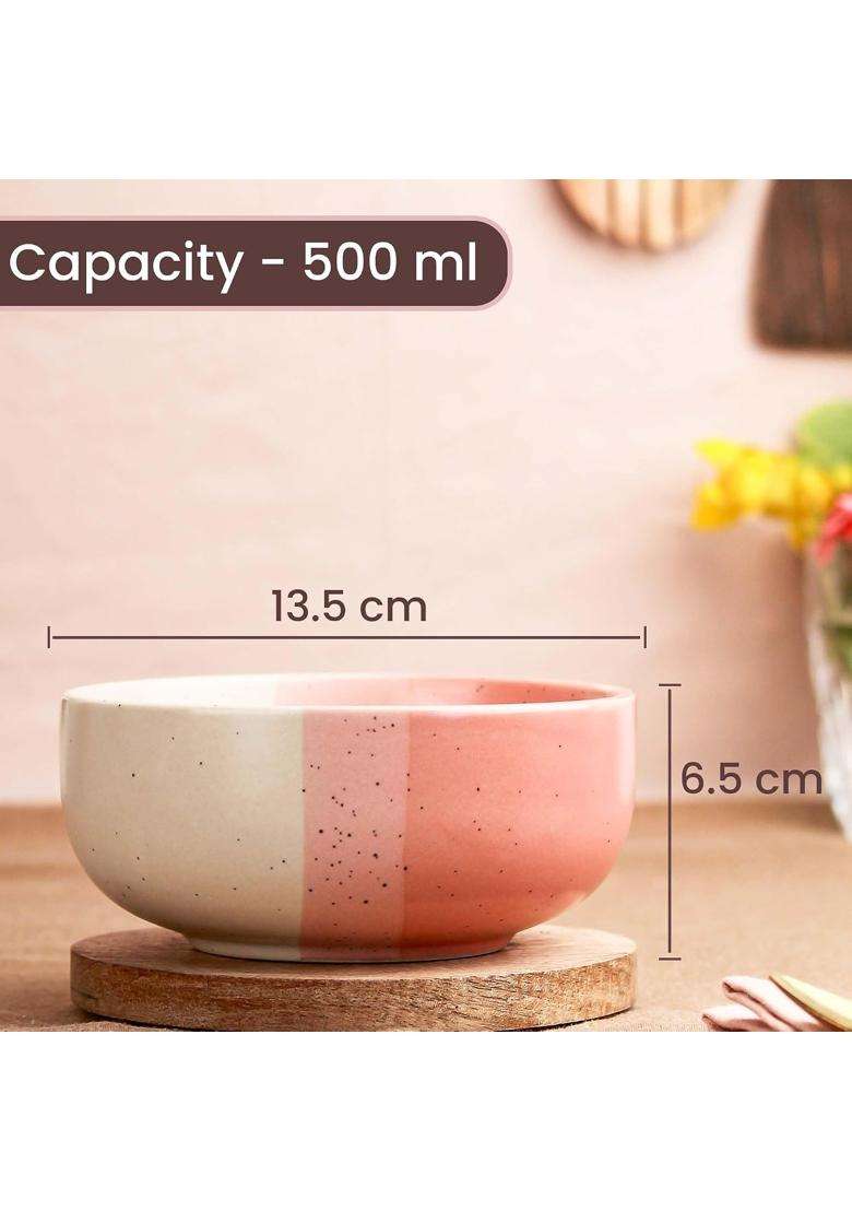 The Earth Store TT Pink Matte Ceramic Bowl Dishwasher and Microwave Safe Bowl Mixing Bowl | 500 ml | 16.9 fl oz | 2-Piece Set - Indya