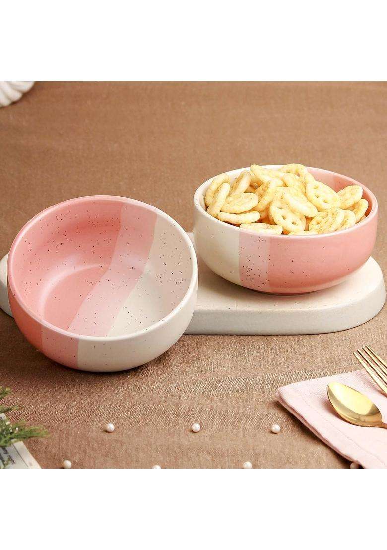 The Earth Store TT Pink Matte Ceramic Bowl Dishwasher and Microwave Safe Bowl Mixing Bowl | 500 ml | 16.9 fl oz | 2-Piece Set - Indya