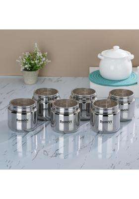 Sumeet Stainless Steel Small Canisters Dabba Storage Containers for Kitchen with See | 400 ml | 13.5 fl oz | 9 cm | 3.5 Inch | 6-Piece Set