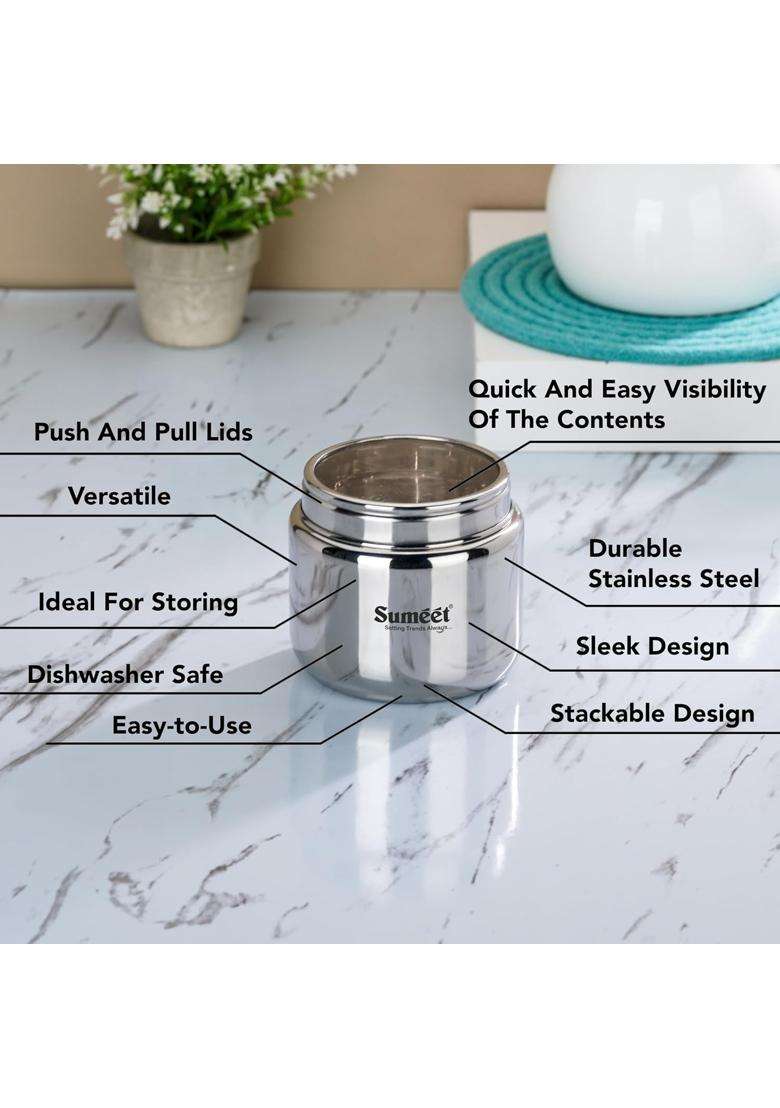 Sumeet Stainless Steel Small Canisters Dabba Storage Containers for Kitchen with See | 400 ml | 13.5 fl oz | 9 cm | 3.5 Inch | 6-Piece Set - Indya