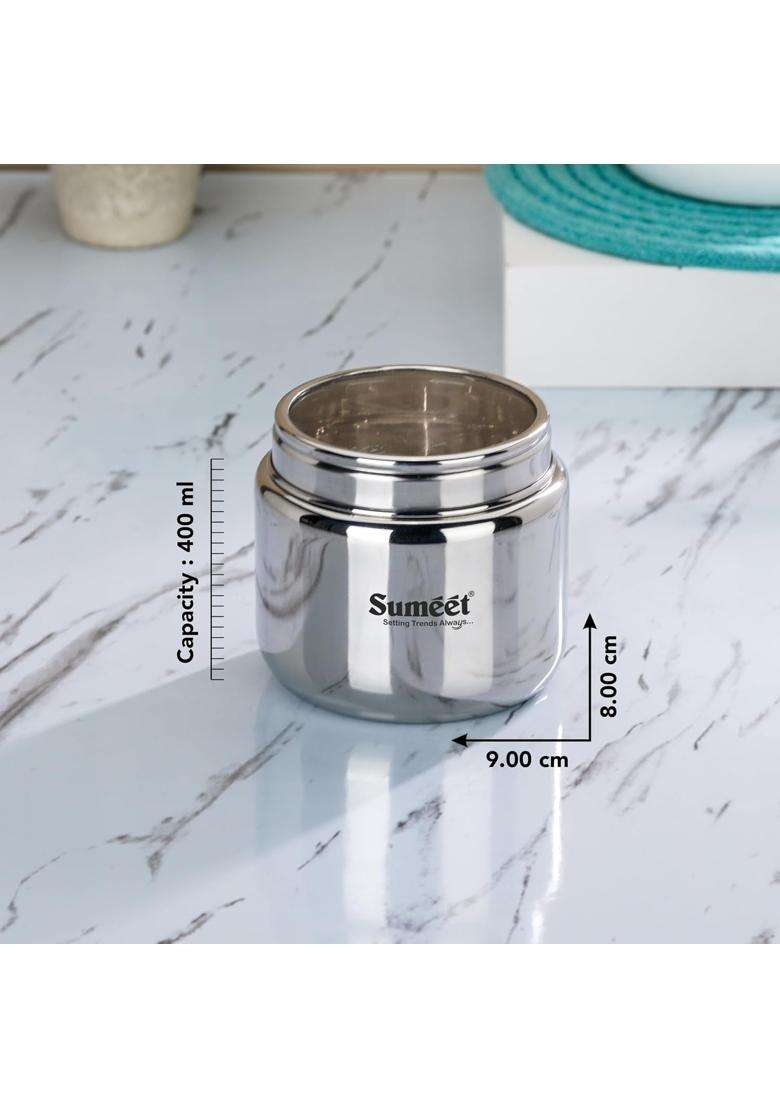 Sumeet Stainless Steel Small Canisters Dabba Storage Containers for Kitchen with See | 400 ml | 13.5 fl oz | 9 cm | 3.5 Inch | 6-Piece Set - Indya